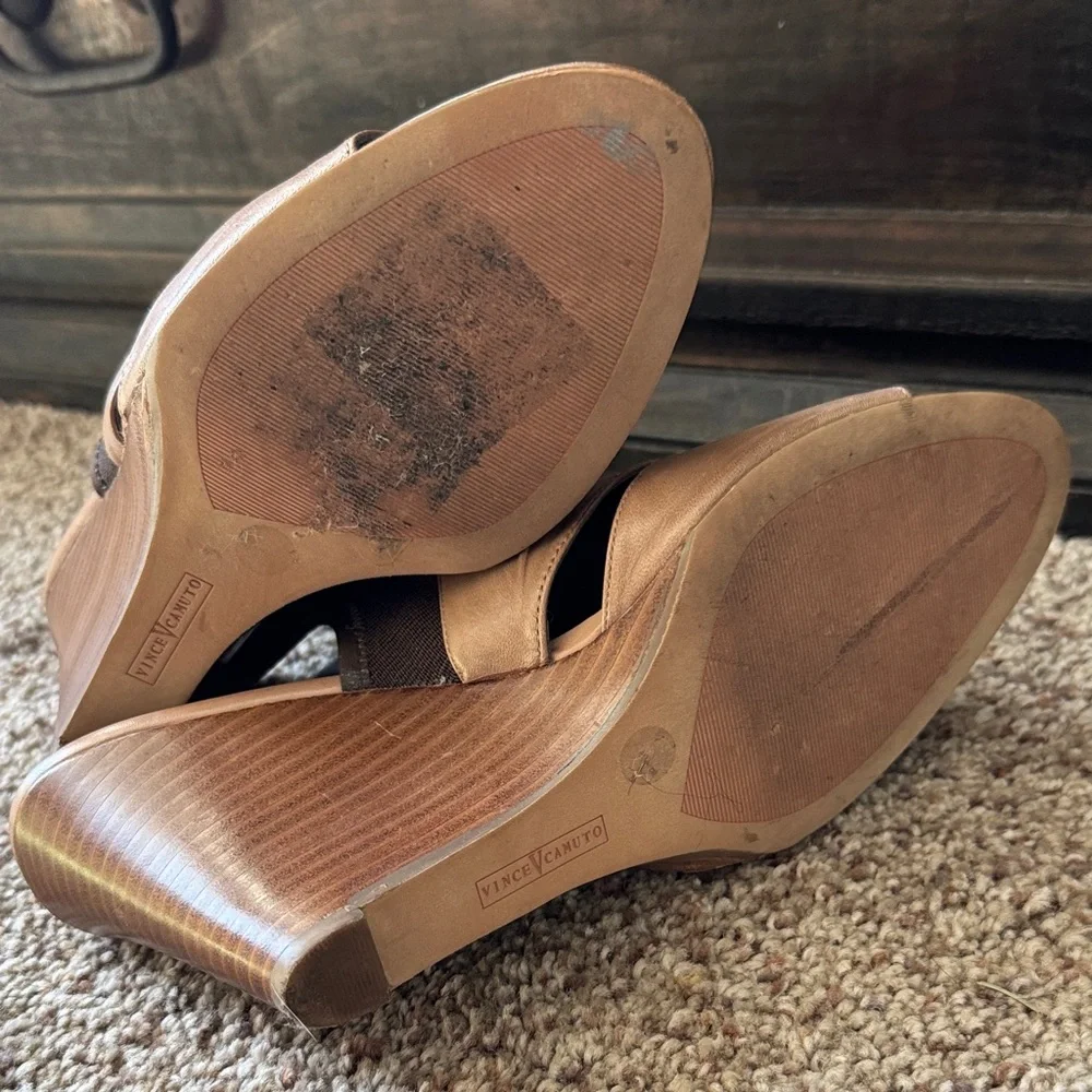 Vince Camuto Tan Leather Wedge Sandals - Picture 9 of 12